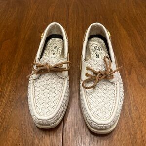 Sperry Woven Leather Boat Shoes, White, Size 6.5